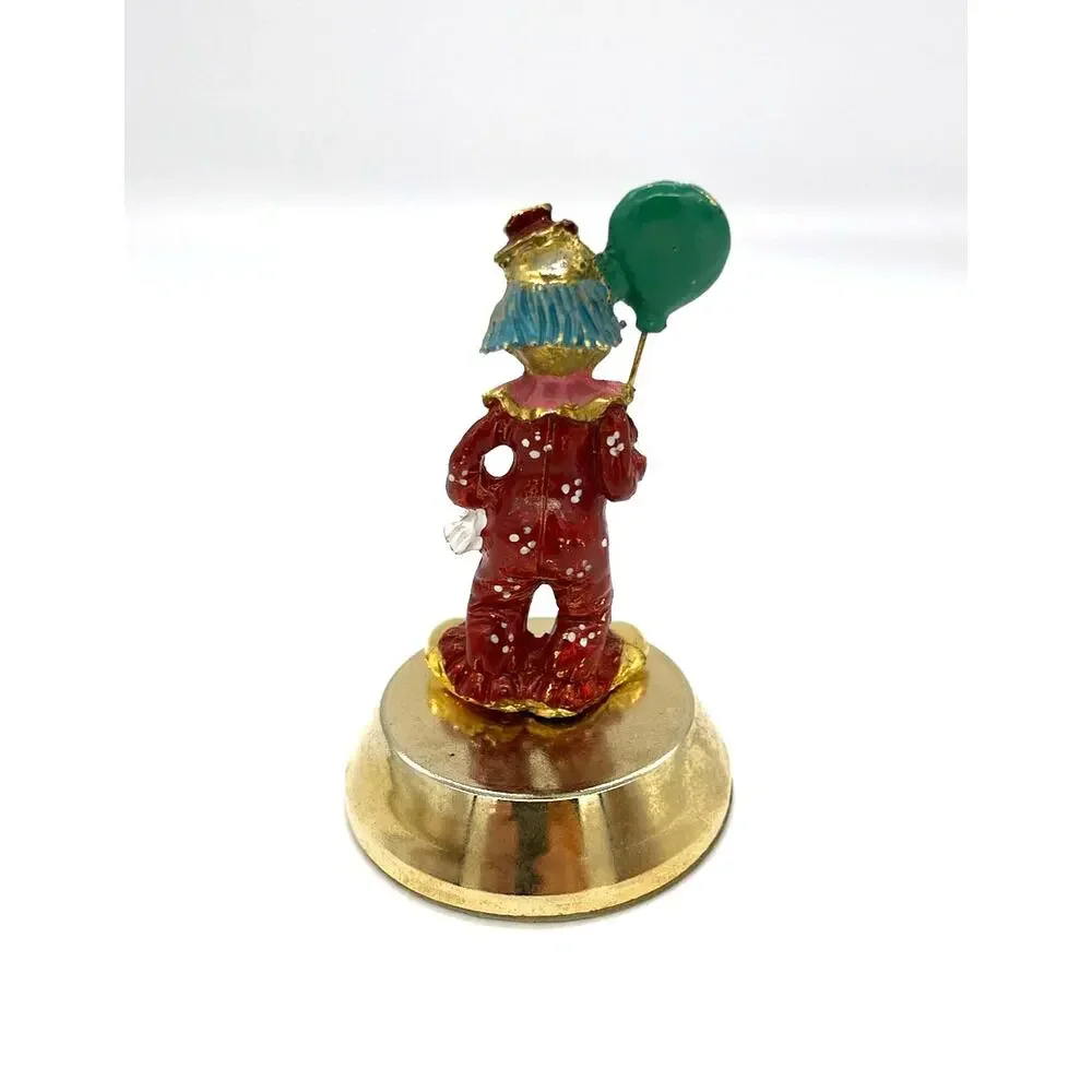 Vintage Brass Clown Holding Balloon Figurine Red 3.5